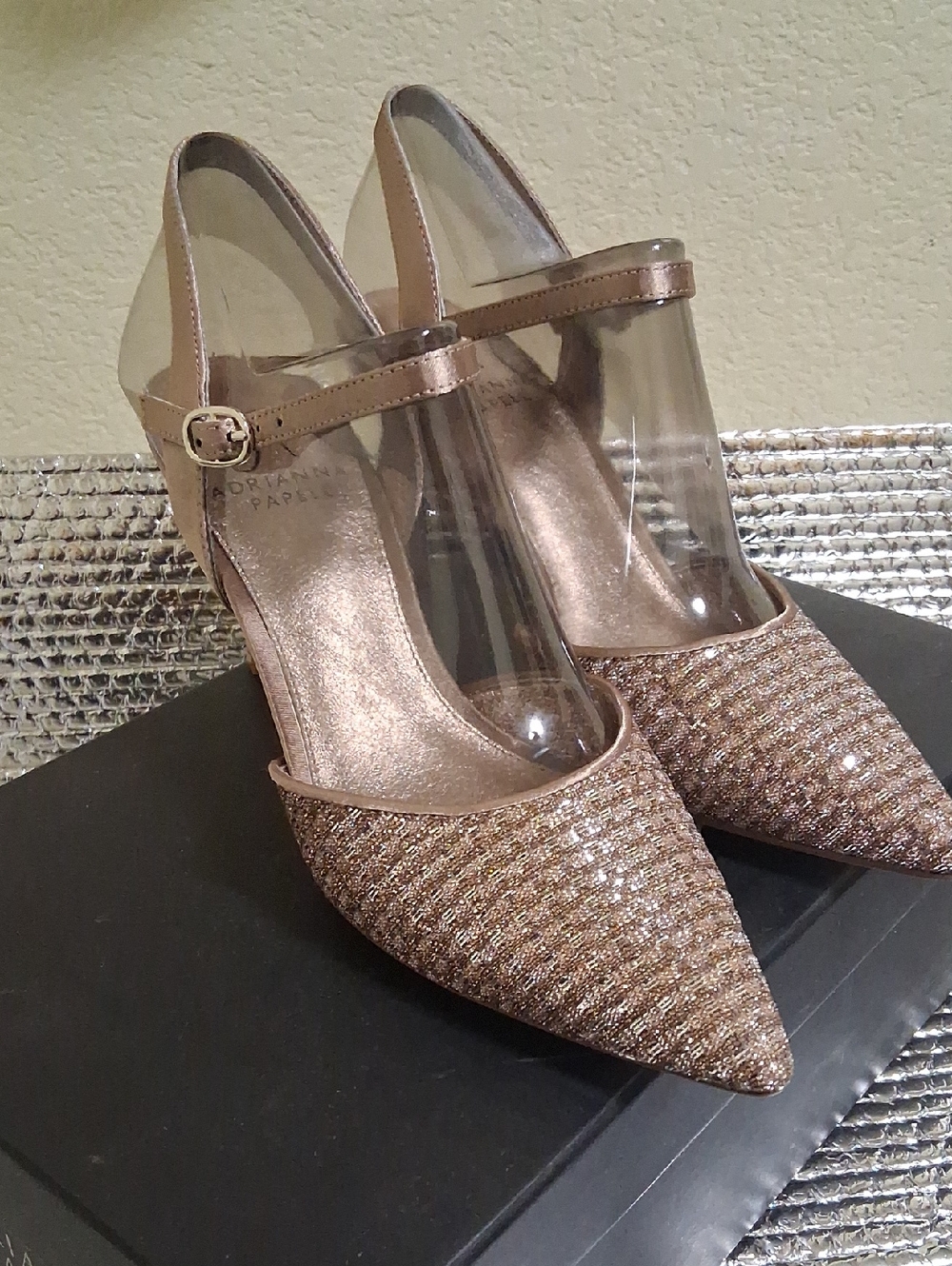Adrianna Papell Metallic Rose Gold Mary Jane Pointed-Toe Heels